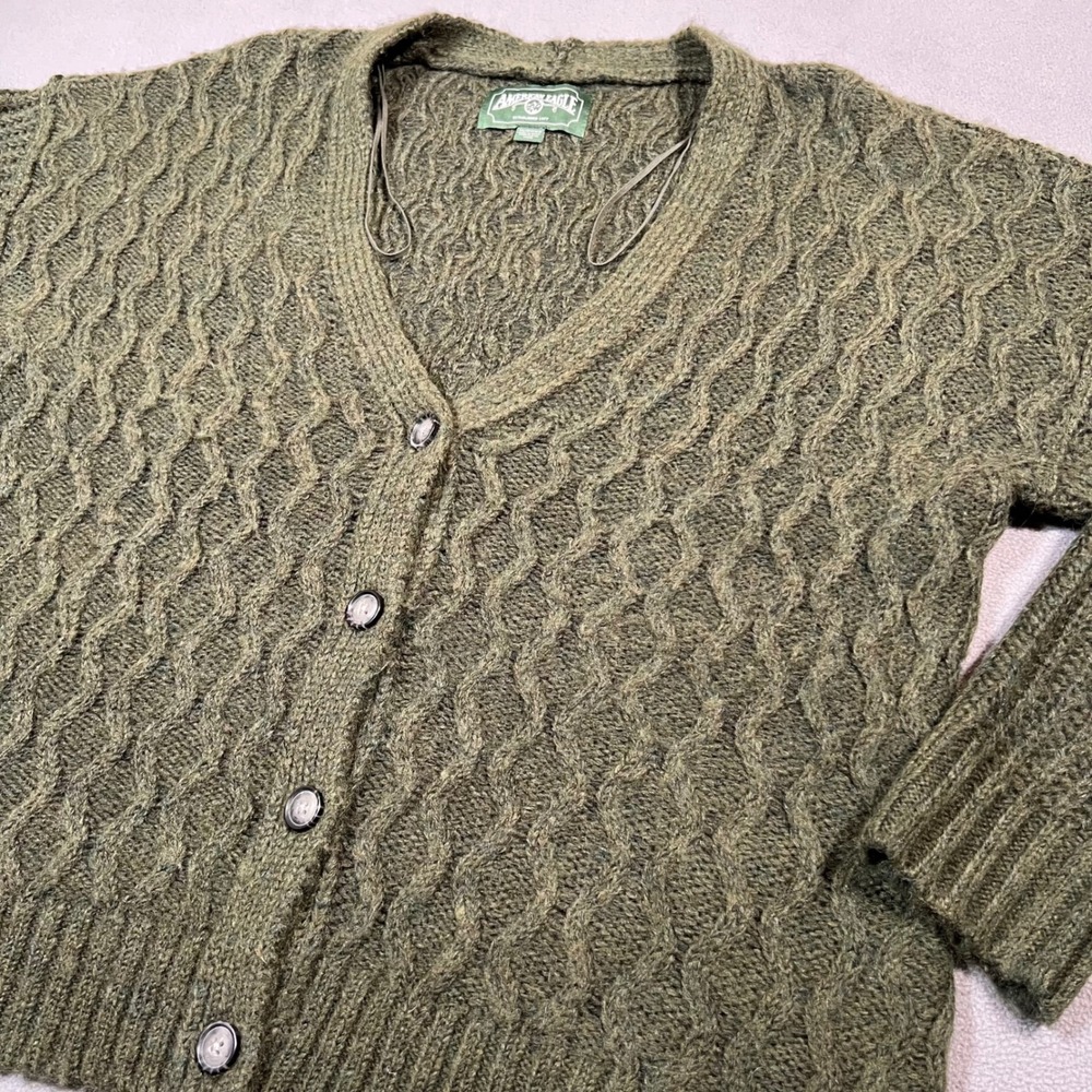 American Eagle Womens Green Cable Knit Cardigan Sweater XS‎ Button Front